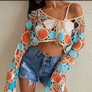 Crochet Beach Cover-Up Top - Multicolor